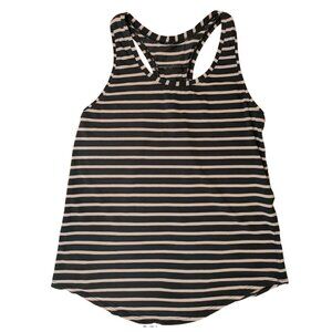 lululemon Love Tank Size 6  Black/Grey Stripe Cotton Top with Pleated Detail